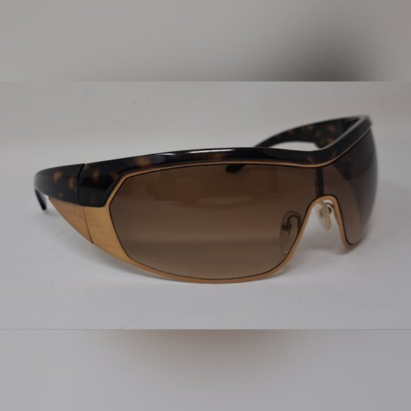 Prada Women's Sunglasses Shield Triangle Logo Mask Gold Tortoise Brown SPR 621 - Picture 11 of 14